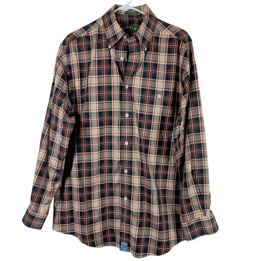 Vintage Orvis Plaid Flannel Shirt Mens M Green Red Gorpcore Cabincore Outdoor